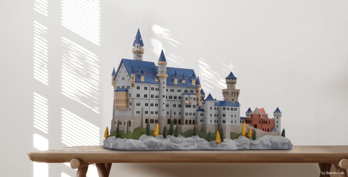 Detaljerad 3D-utskriven modell av ett slott