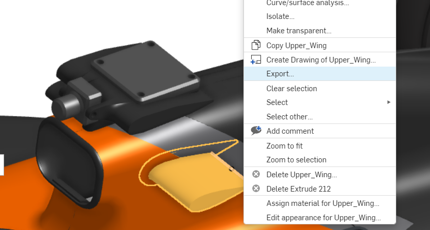 Exportmeny i ett CAD-program